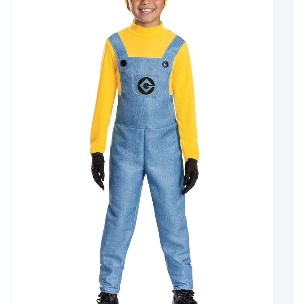 Illumination Minions Costume Jumpsuit Kids XL Yellow Blue Overalls With Hat